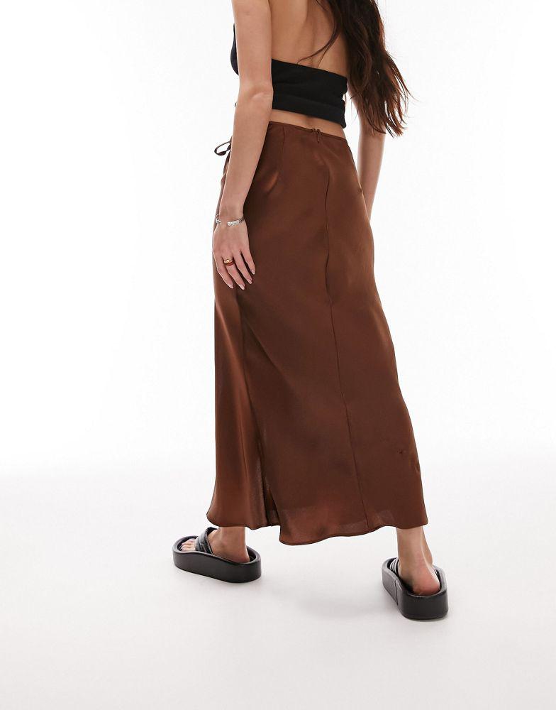 Topshop split tie bias midi skirt in chocolate商品第4张图片规格展示