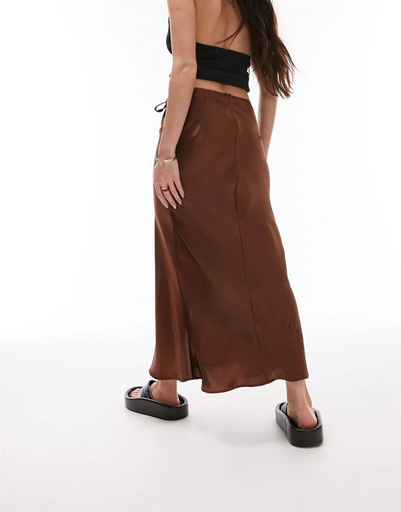 商品Topshop|Topshop split tie bias midi skirt in chocolate,价格¥204,第4张图片详细描述