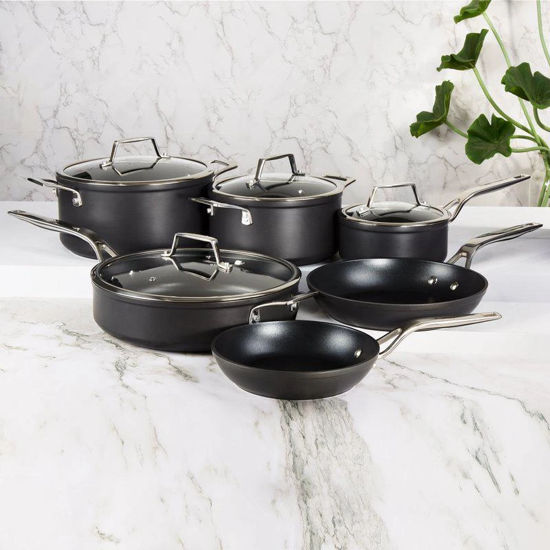 商品BergHOFF|Essentials 5Pc Non-Stick Hard Anodized Cookware Set For Two With Glass Lid, Black,价格¥1197,第2张图片详细描述