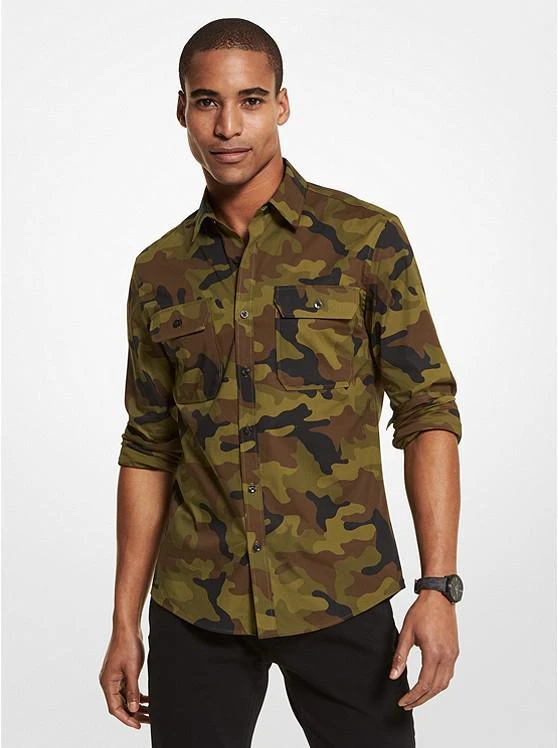 商品Michael Kors|Slim-Fit Camouflage Stretch Cotton Shirt,价格¥357,第1张图片