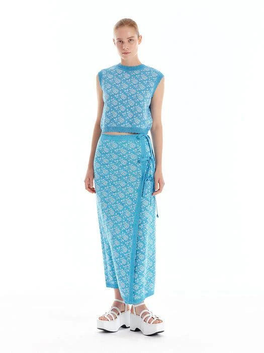 商品EENK|ULORA Floral Jacquard Knit Vest (Sky Blue),价格¥2572,第4张图片详细描述