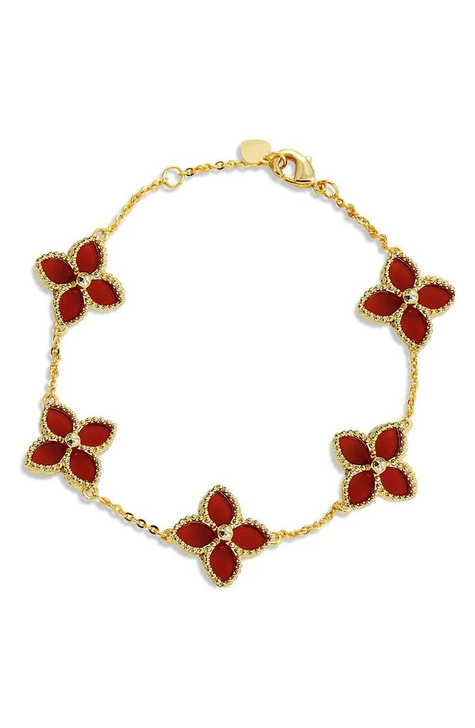 商品Savvy Cie Jewels|18K Gold Vermeil Red Agate Flower Station Bracelet,价格¥1060,第1张图片