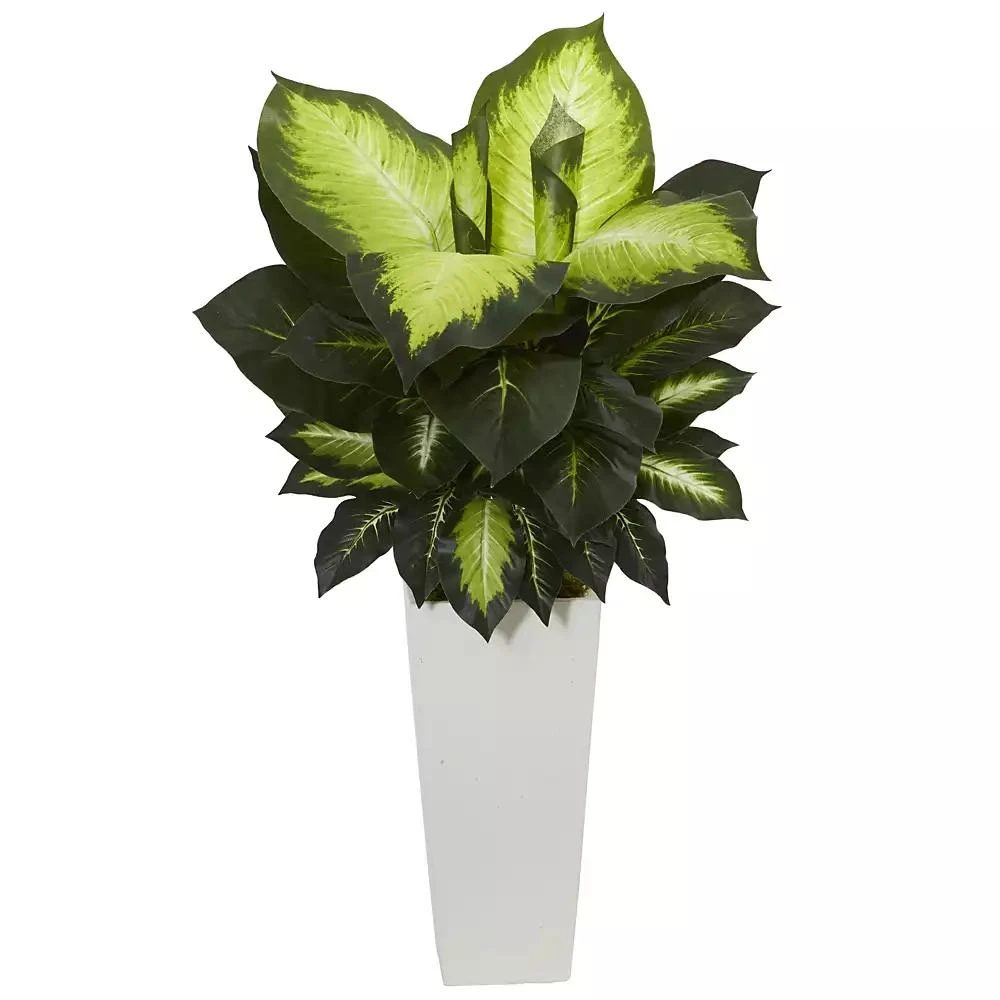 商品NEARLY NATURAL|Golden Dieffenbachia Artificial Plant in White Tower Planter,价格¥736,第1张图片