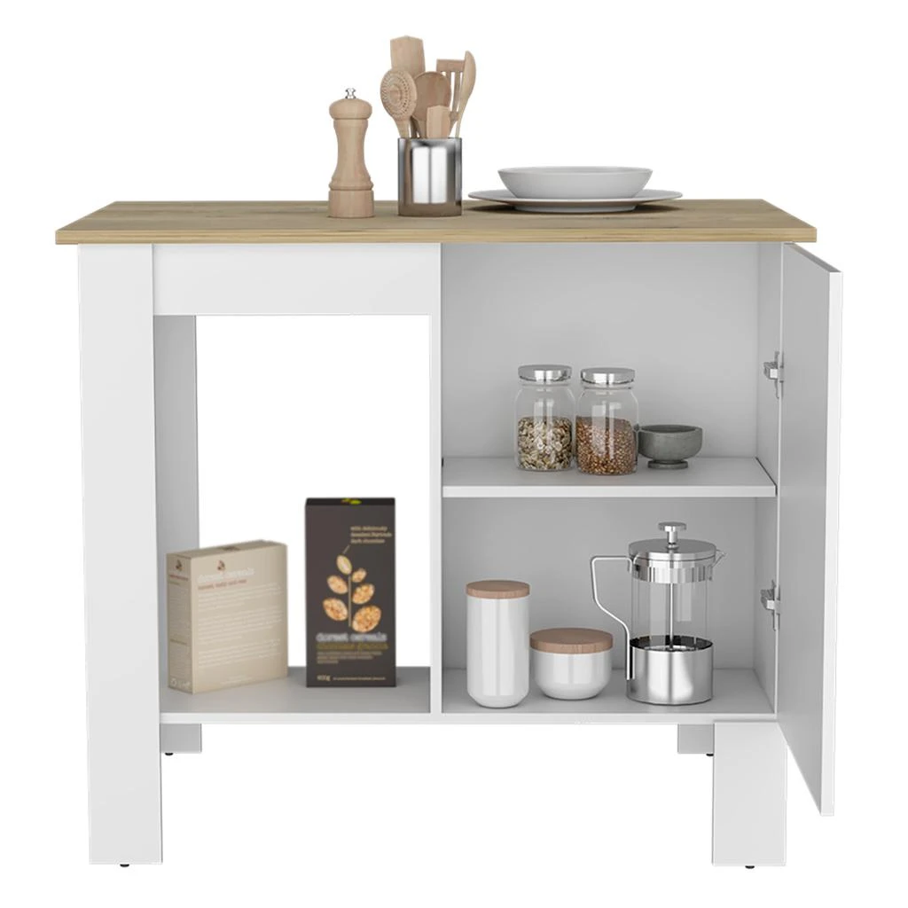 商品Homezia|White and Natural 35" Kitchen Island With Storage,价格¥2798,第4张图片详细描述