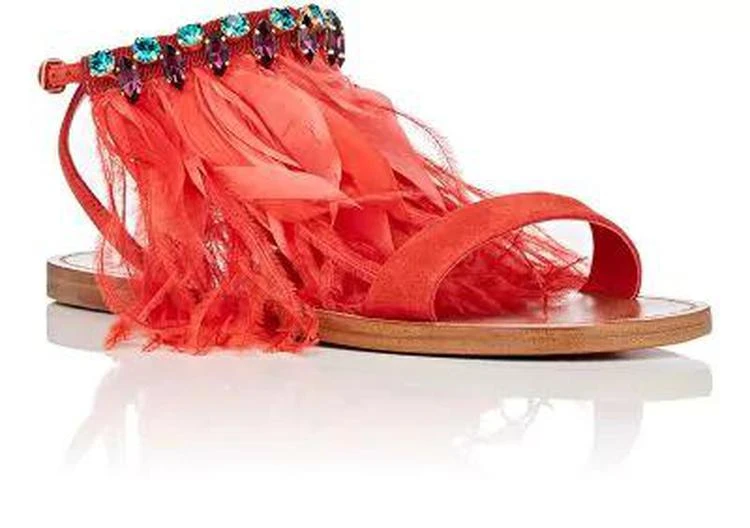 商品Miu Miu|Feather- & Crystal-Embellished Satin Sandals,价格¥2968,第2张图片详细描述