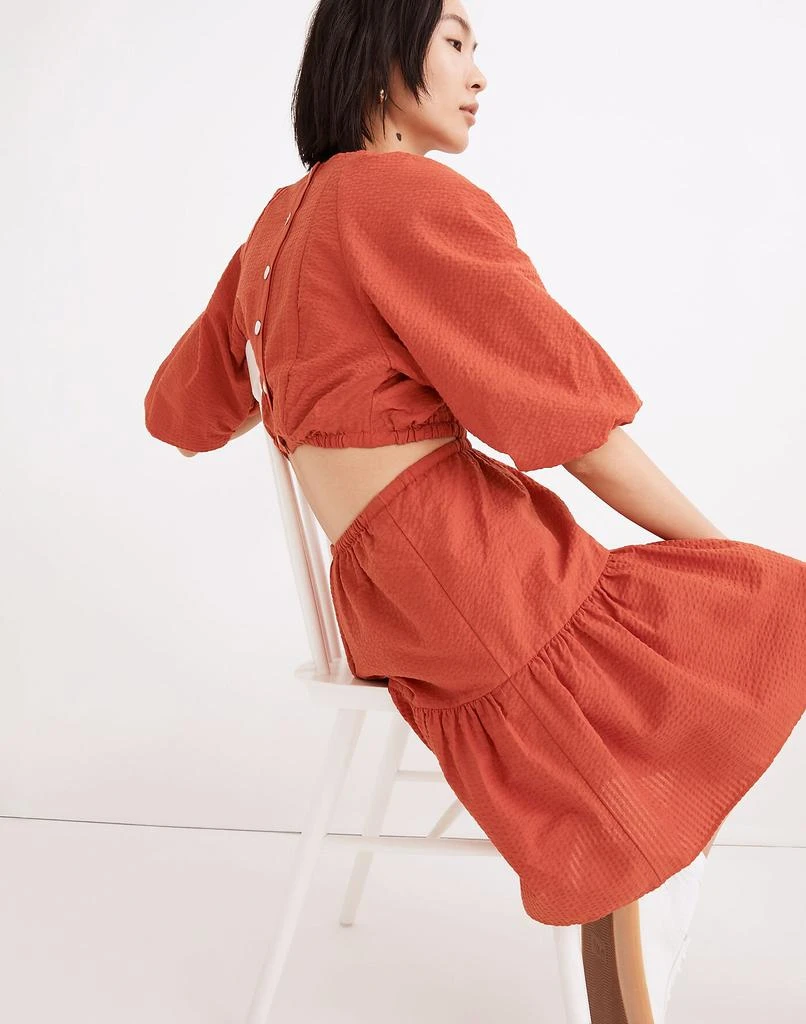 商品Madewell|Seersucker Puff-Sleeve Cutout Mini Dress,价格¥197,第2张图片详细描述