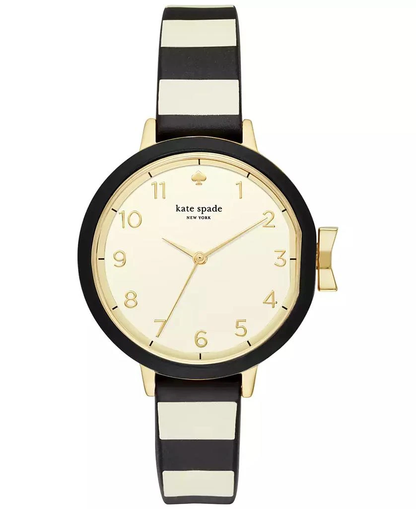 商品Kate Spade|Women's Park Row Black & Ivory Striped Silicone Strap Watch 34mm KSW1313,价格¥1110,第1张图片