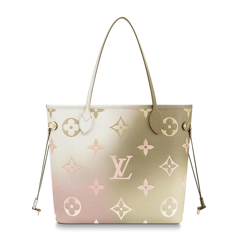 商品Louis Vuitton|【预售3-7天】LouisVuitton/路易威登22春夏新款NEVERFULL系列女士中号日落卡其色老花帆布金扣配可拆卸小袋抽绳开合单肩斜跨包M59859,价格¥19608,第5张图片详细描述