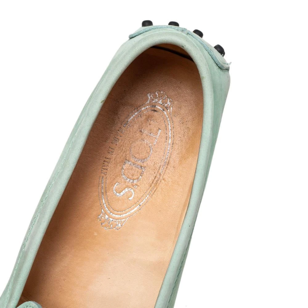 Tod's Mint Green Nubuck Leather Penny Slip On Loafers Size 38 商品
