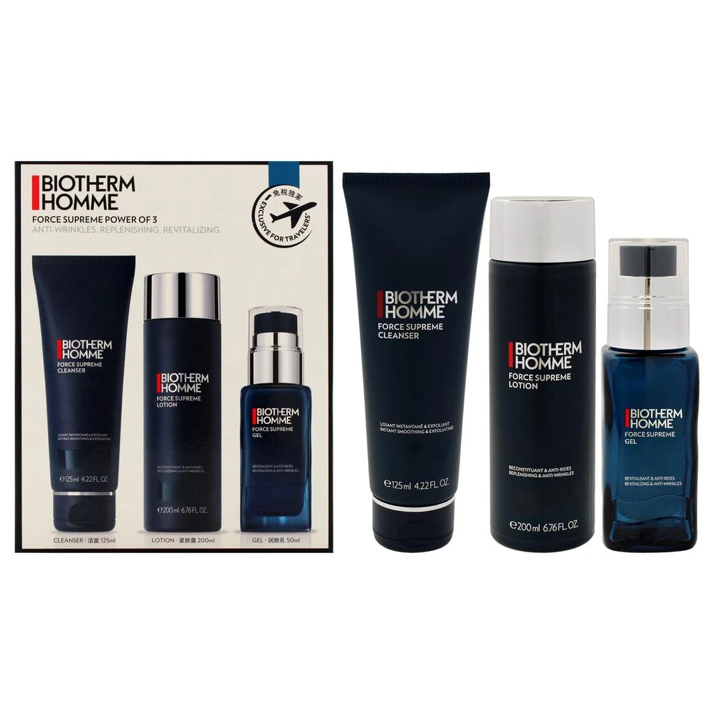 商品Biotherm|Homme Force Supreme Power Set by  for Men - 3 Pc 4.22oz Force Supreme Cleanser, 6.76oz Force Supreme Lotion, 1.69oz Force Supreme Gel,价格¥1311,第1张图片