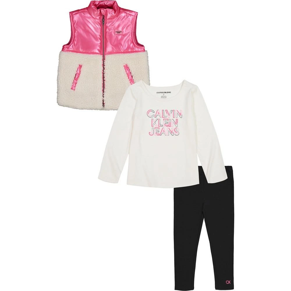 商品Calvin Klein|Baby Girls High Shine Vest, Logo T Shirt and Leggings, 3 Piece Set,价格¥145,第1张图片