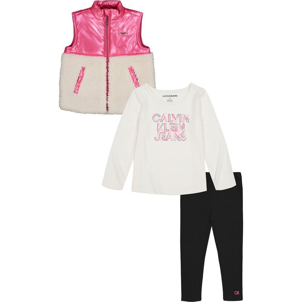 商品Calvin Klein|Baby Girls High-Shine Vest, Logo T-shirt and Leggings, 3 Piece Set,价格¥360,第1张图片