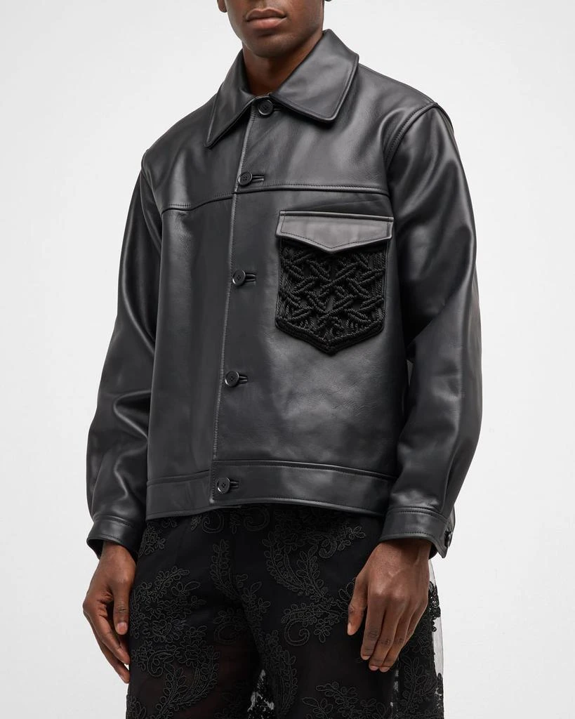 商品Simone Rocha|Men's Structured Leather Jacket with Tonal Macrame,价格¥8721,第1张图片