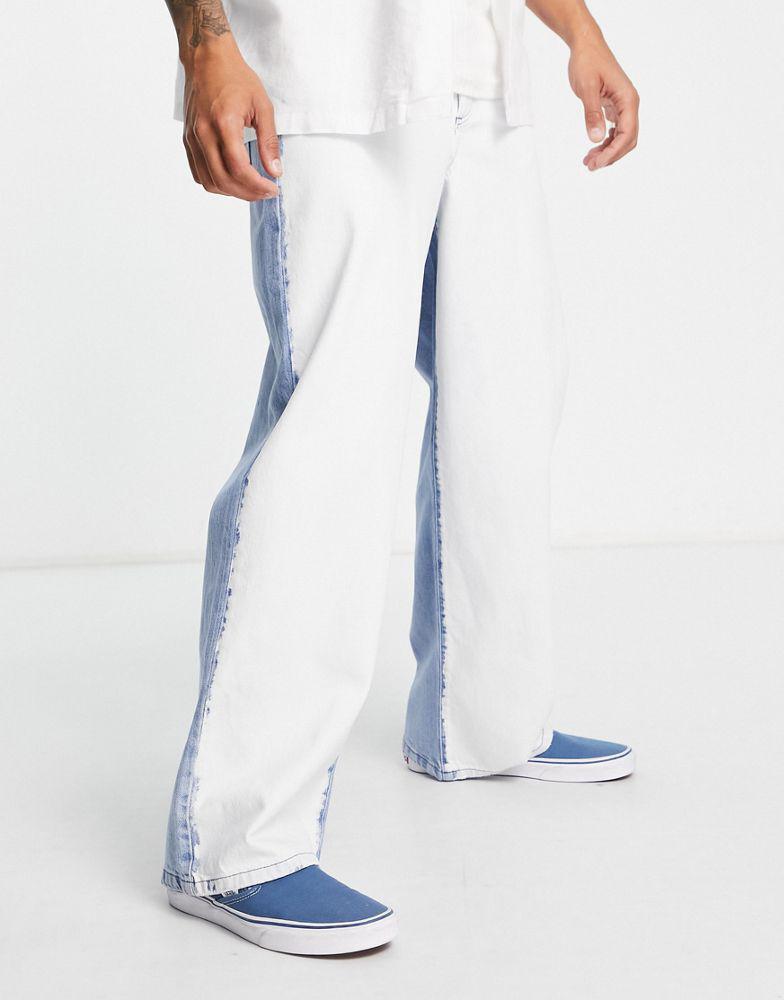 Topman extreme baggy jeans in white & blue splice商品第4张图片规格展示