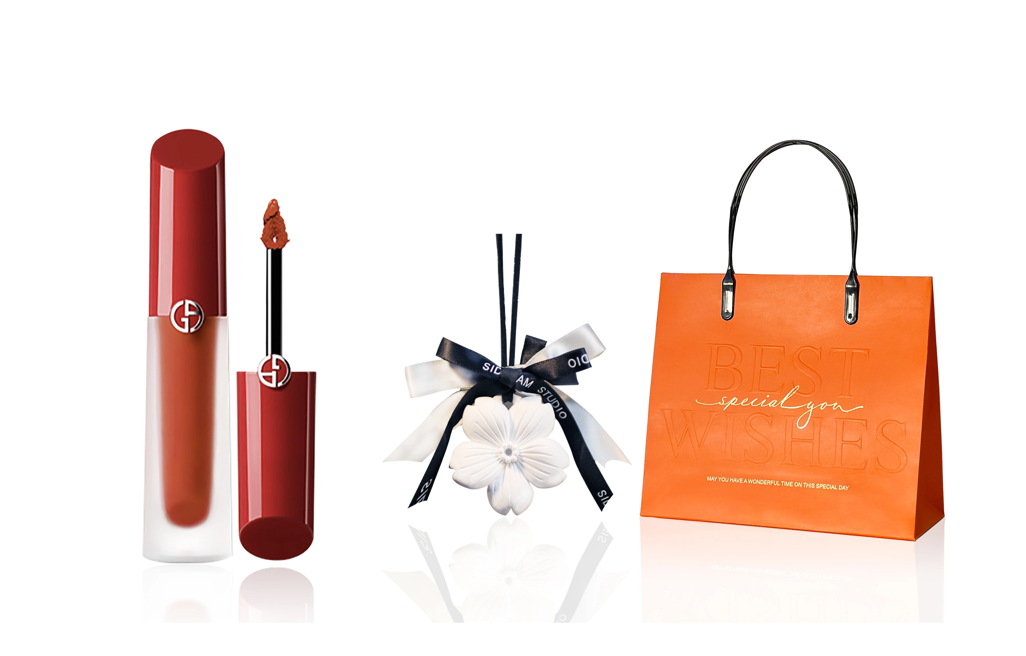 商品[国内直发] Giorgio Armani|乔治阿玛尼 红管 心想事橙礼遇彩妆套装 丝绒缎面自然持久哑光雾面不晕染素颜气色 三件套,价格¥396,第10张图片详细描述