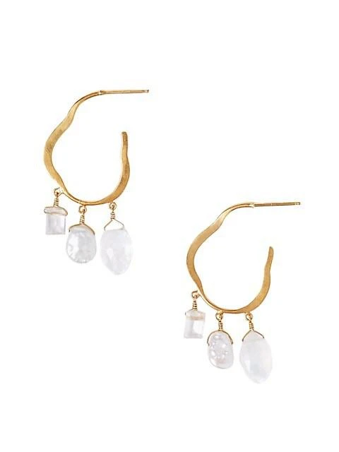 商品Chan Luu|Chan Luu 18K Gold-Plated, Pearl, Quartz & Moonstone Hoop Earrings,价格¥866,第1张图片