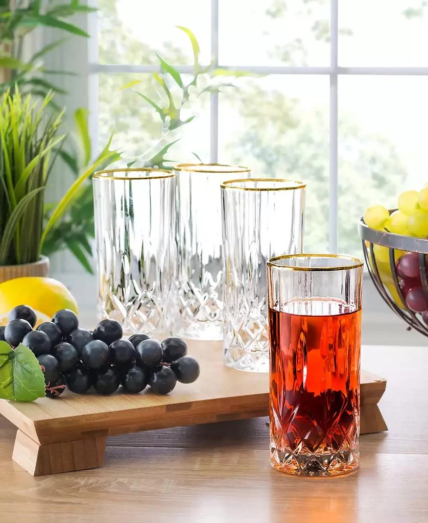 商品Lorren Home Trends|Opera Gold Collection 4 Piece Crystal High Ball Glass with Gold Rim Set,价格¥364,第4张图片详细描述