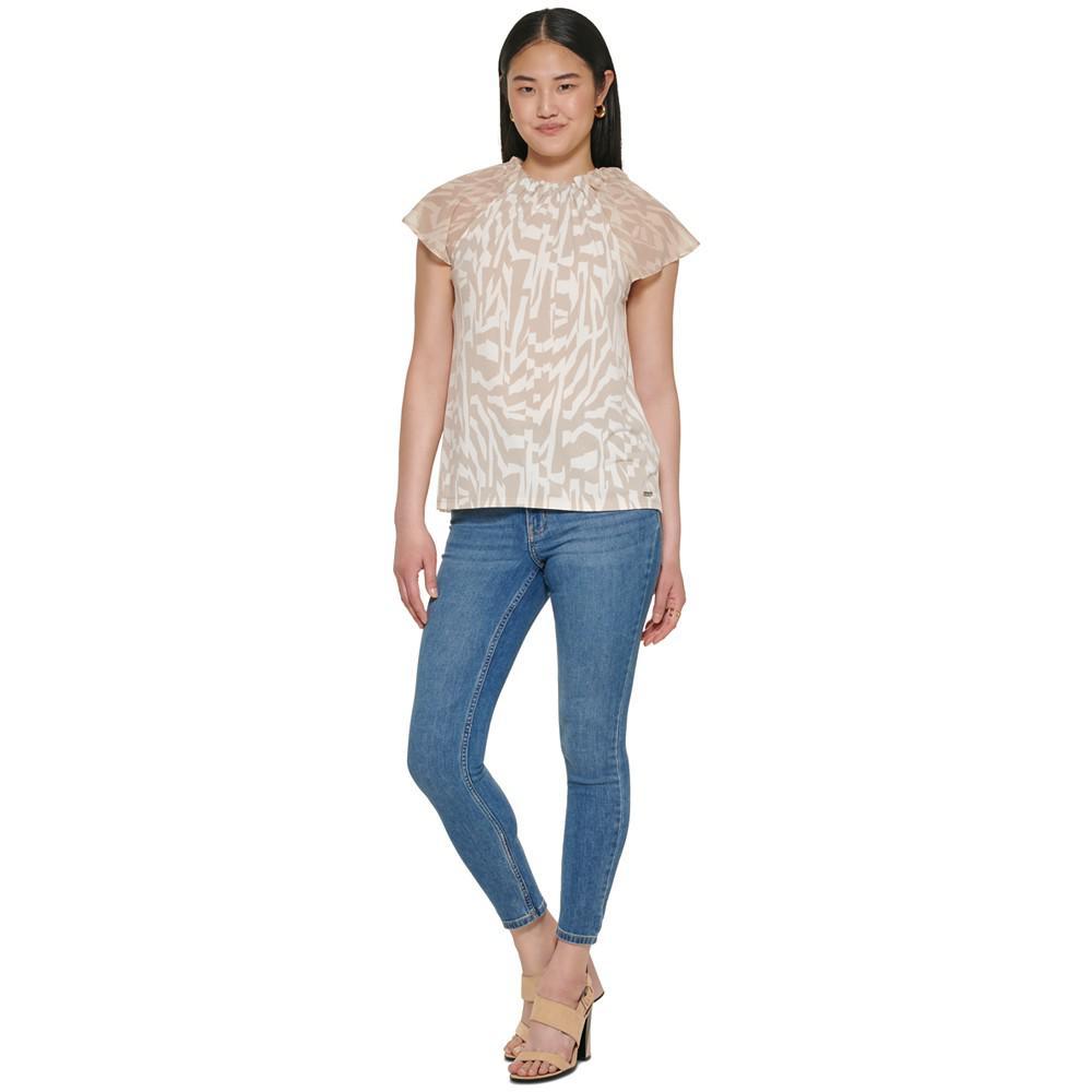 商品Calvin Klein|Women's Printed Flutter Sleeve Top,价格¥143,第7张图片详细描述