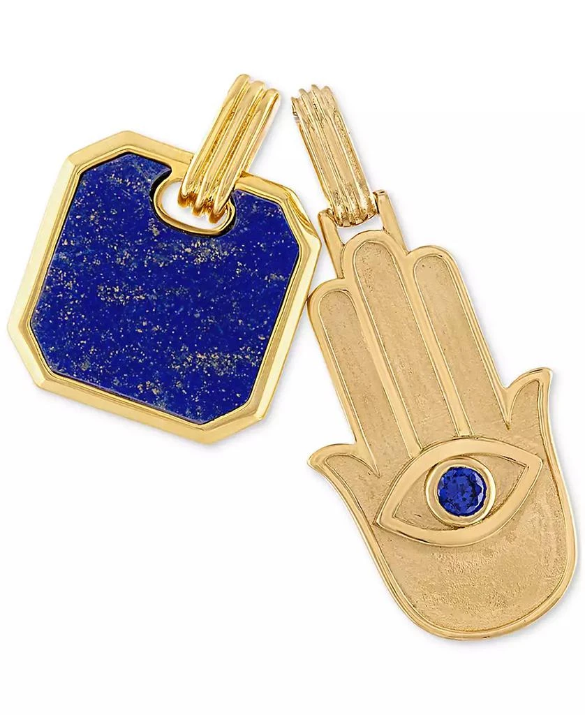 商品Esquire Men's Jewelry|2-Pc. Set Lapis Lazuli & Cubic Zirconia Dog Tag & Hamsa Hand Amulet Pendants in 14k Gold-Plated Sterling Silver, Created for Macy's,价格¥1123,第1张图片