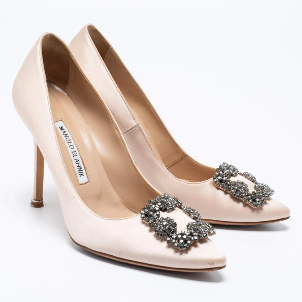 商品[二手商品] Manolo Blahnik|Manolo Blahnik Beige Satin Hangisi Pumps Size 38.5,价格¥4311,第4张图片详细描述