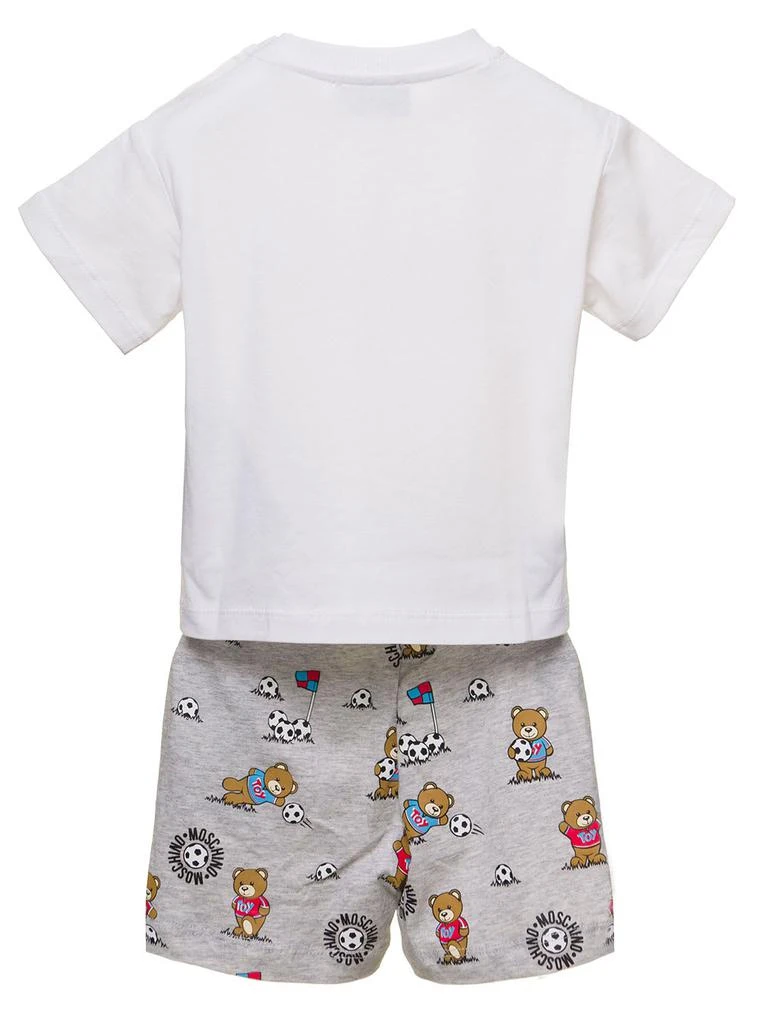 商品Moschino|Grey And White T-shirt And Shorts Suit With Teddy Bear And Logo Print In Cotton Baby,价格¥1062,第2张图片详细描述