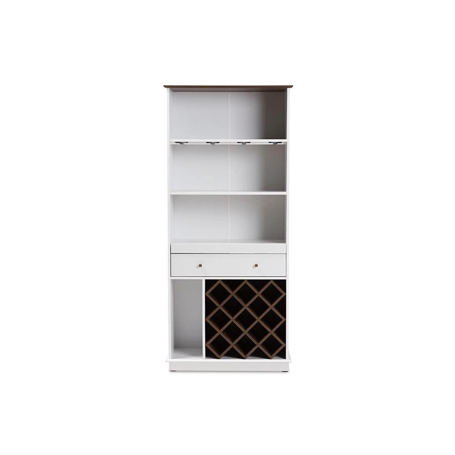 商品Baxton Studio|Mattia Mid-Century Modern White and Walnut Finished Wood Wine Cabinet,价格¥2548,第3张图片详细描述