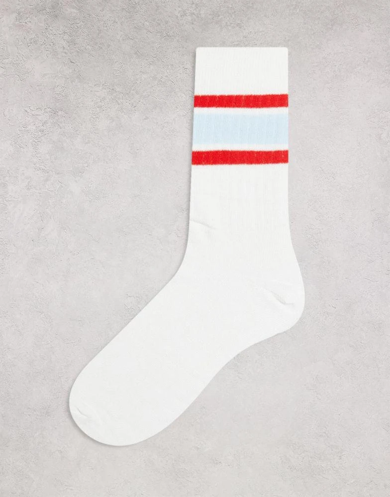 商品ASOS|ASOS DESIGN ribbed ankle socks with coloured stripes,价格¥34,第1张图片