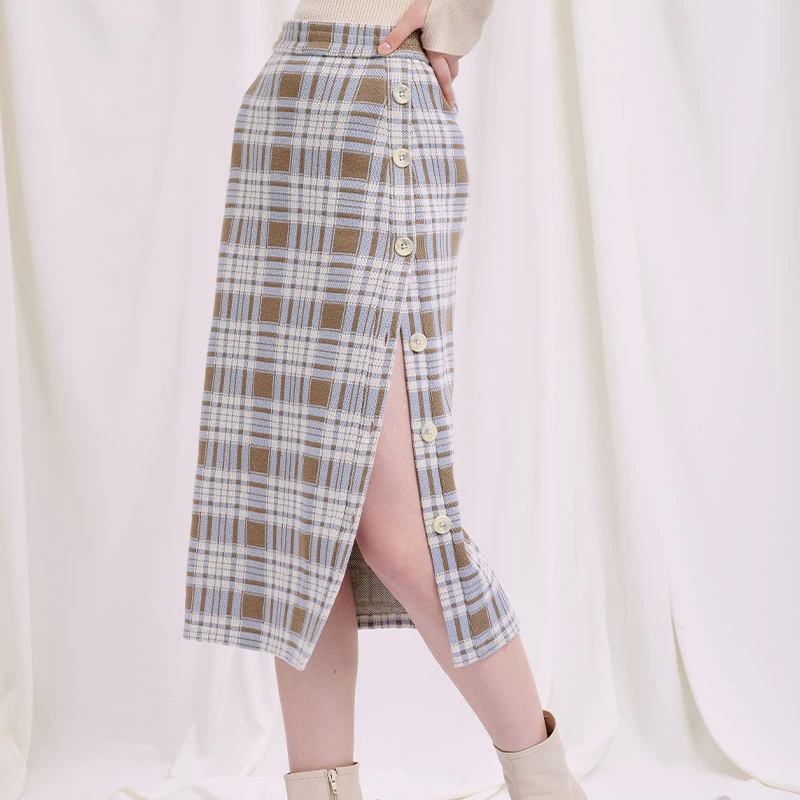 Daria 针织裙 - 蓝色格纹 | Daria Knit Skirt - Blue Plaid 商品