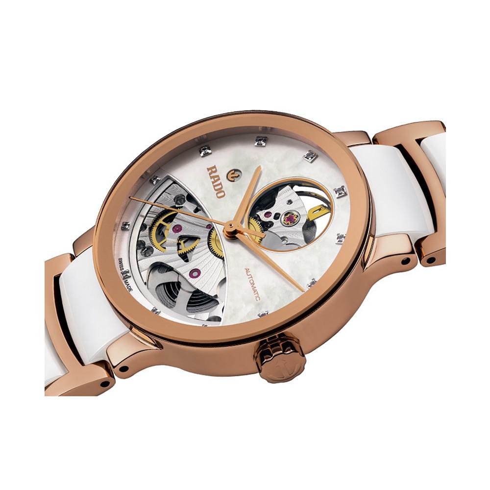 Women's Swiss Automatic Centrix Diamond Accent Rose Gold-Tone PVD Stainless Steel and White Ceramic Bracelet Watch 33mm R30248902商品第2张图片规格展示