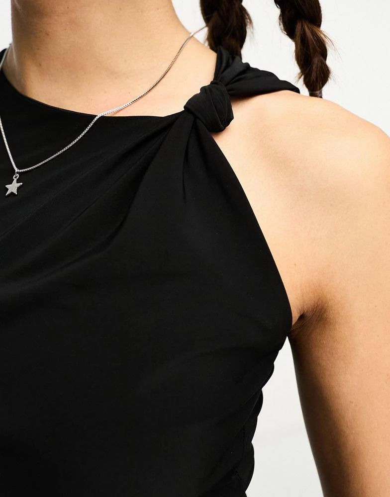 商品ASOS|ASOS DESIGN cap sleeve top with knot shoulder detail in black,价格¥59,第2张图片详细描述