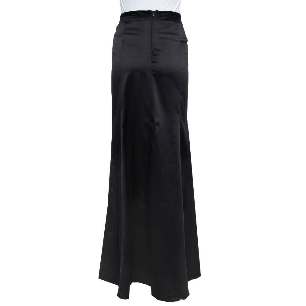 Just Cavalli Black Satin Paneled Maxi Skirt L商品第3张图片规格展示