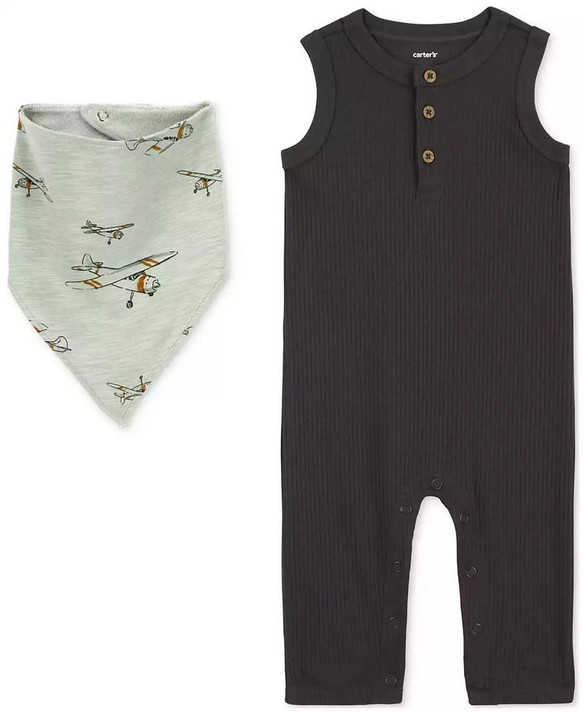 商品Carter's|Baby Boys Drop Needle Jumpsuit & Bandana Bib, 2 Piece Set,价格¥97,第1张图片