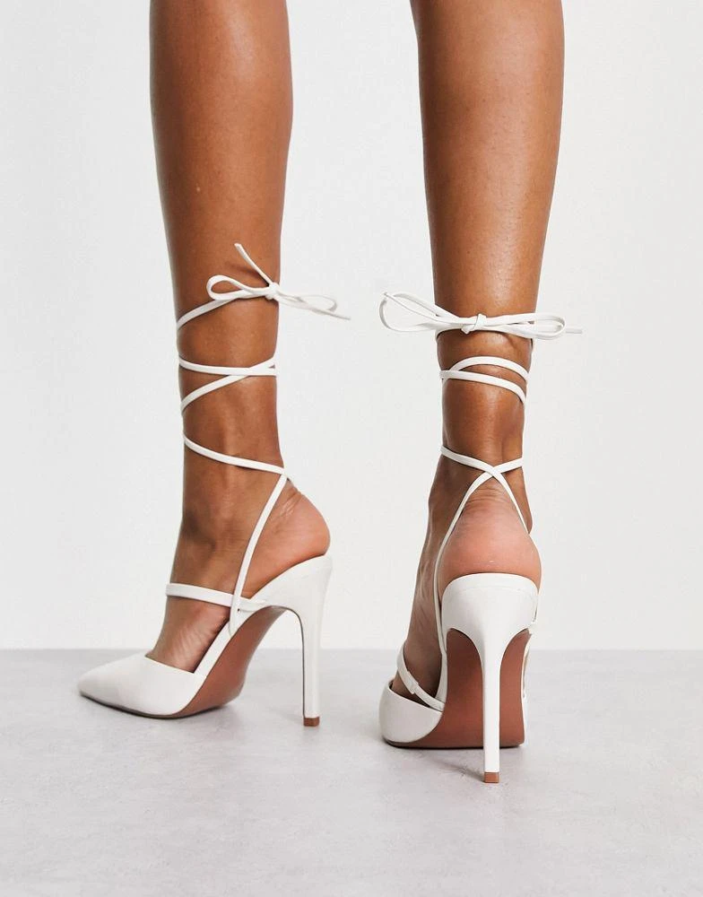 商品ASOS|ASOS DESIGN Pride tie leg high heeled shoes in white,价格¥181,第2张图片详细描述