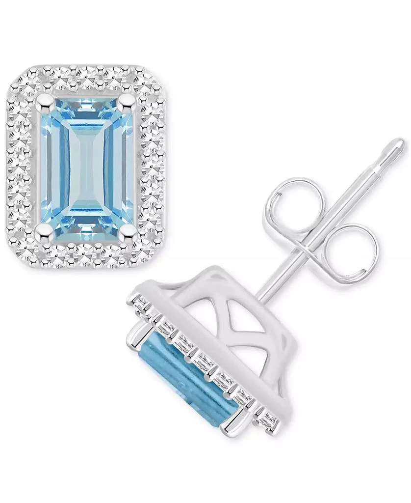 商品Macy's|Aquamarine (1 ct. t.w.) & Diamond (1/5 ct. t.w.) Stud Earrings in Sterling Silver (Also in Opal),价格¥1263,第1张图片