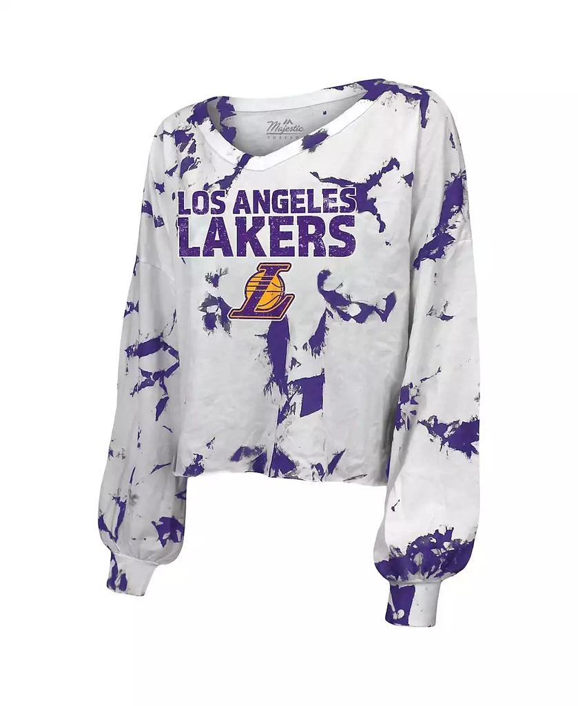 商品Majestic|Women's Threads White Los Angeles Lakers Aquarius Tie-Dye Cropped V-Neck Long Sleeve T-shirt,价格¥455,第3张图片详细描述