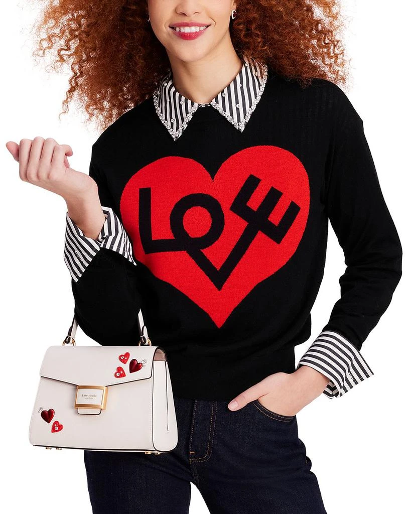 Katy Heart Embellished Texture Leather Small Top Handle Bag 商品