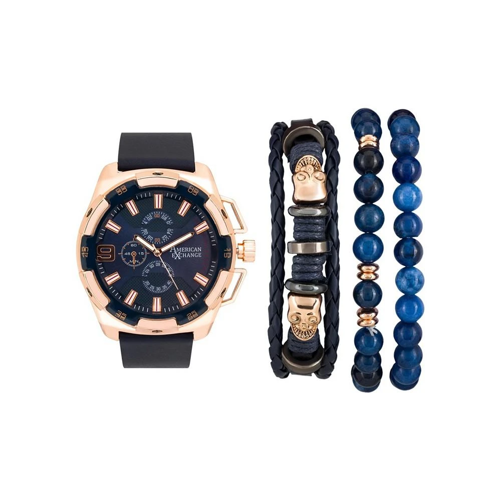 商品American Exchange|Men's Rose Gold/Midnight Blue Analog Quartz Watch And Stackable Gift Set,价格¥210,第1张图片