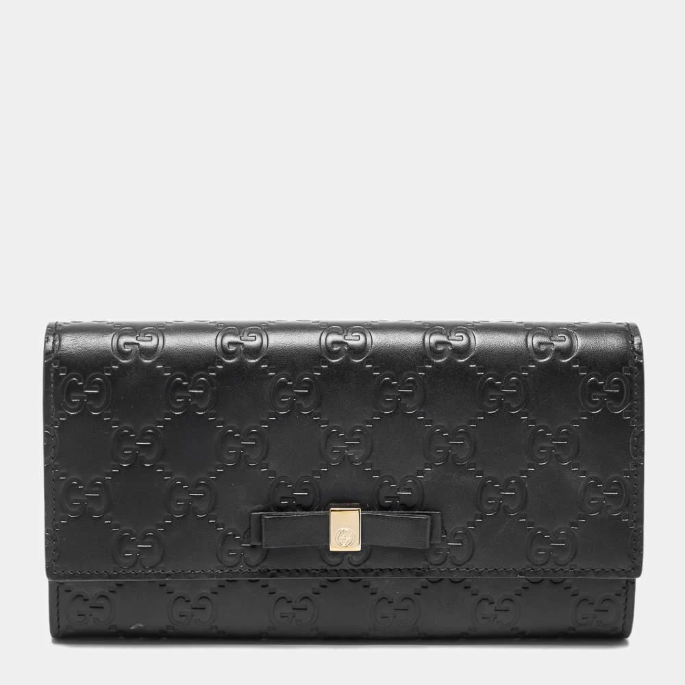 商品[二手商品] Gucci|Gucci Black Guccissima Leather Bow Flap Continental Wallet,价格¥2312,第1张图片