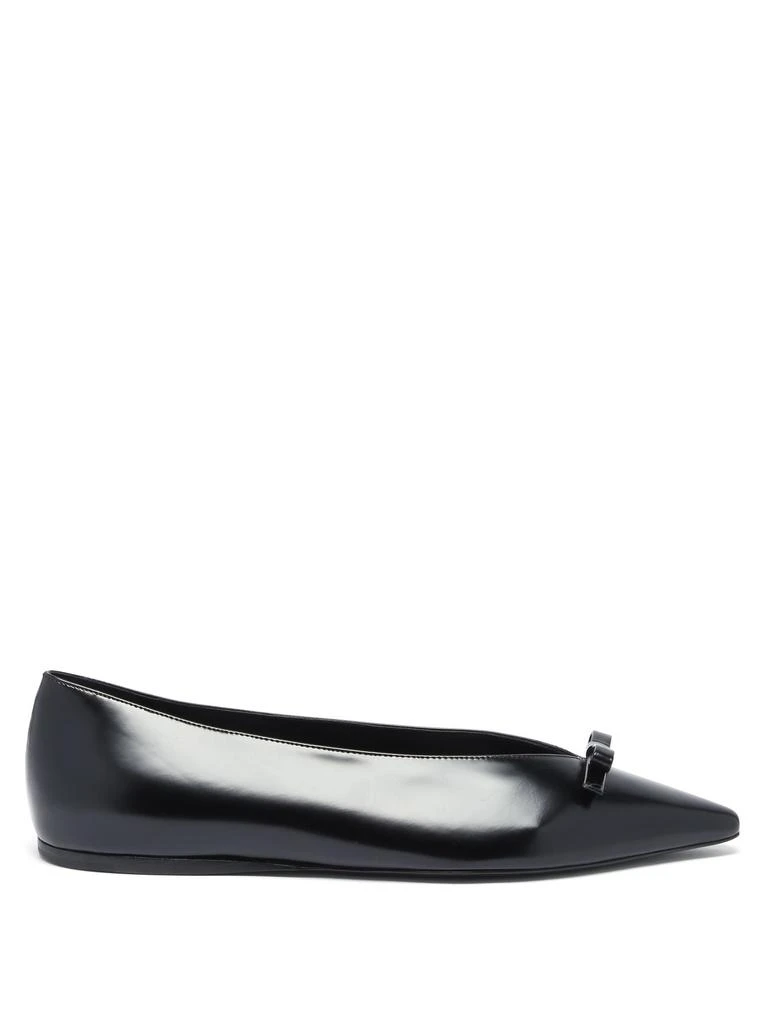 商品Prada|Bow point-toe spazzolato-leather ballet flats,价格¥2512,第1张图片