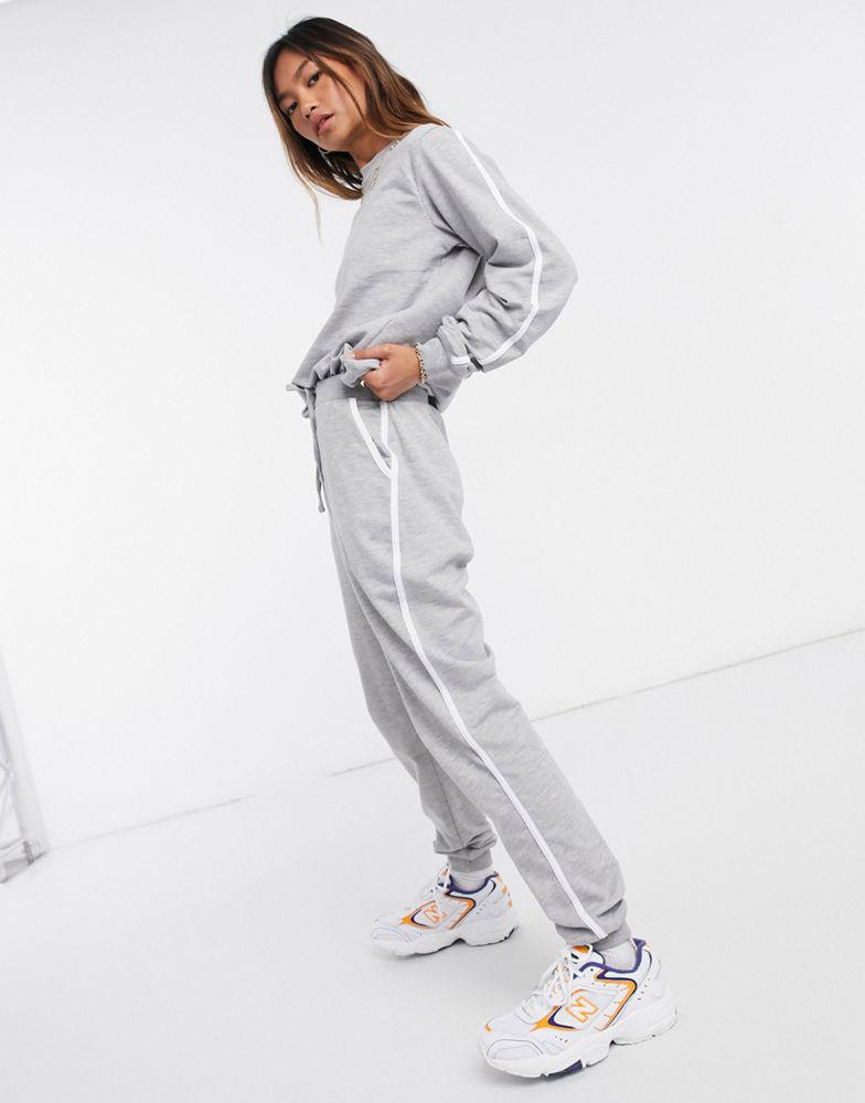ASOS DESIGN tracksuit sweat / basic jogger with tie with contrast binding in grey marl商品第4张图片规格展示