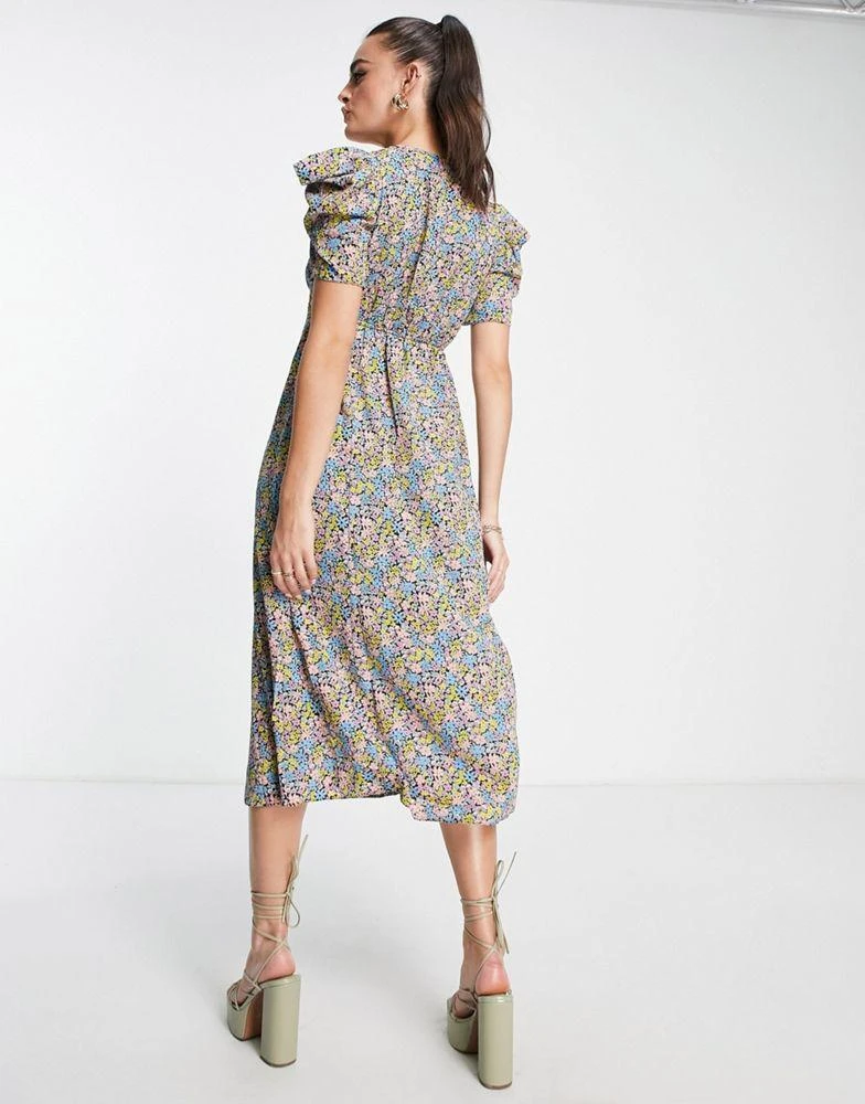 商品ASOS|ASOS DESIGN puff sleeve midi tea dress in multicoloured floral print,价格¥157,第2张图片详细描述