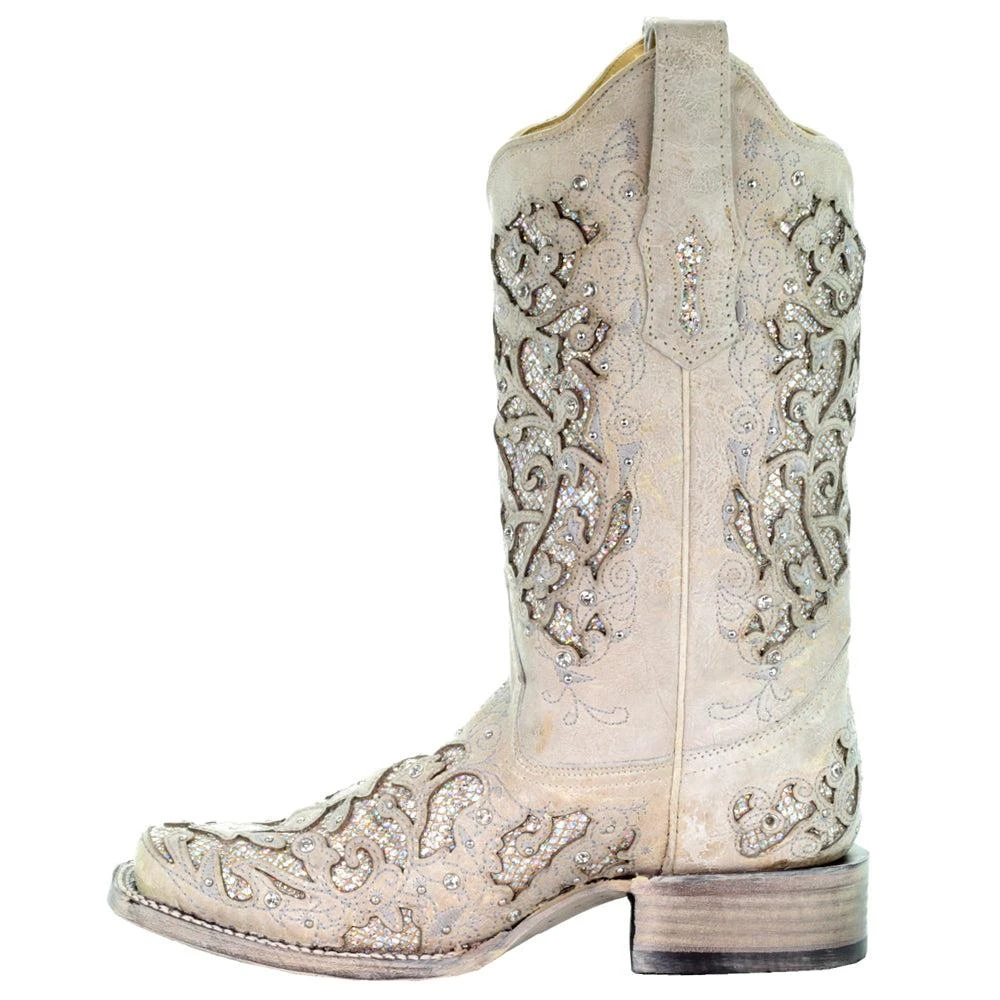 商品Corral Boots|Glitter Studded Tooled-Inlay Square Toe Cowboy Boots,价格¥2232,第4张图片详细描述