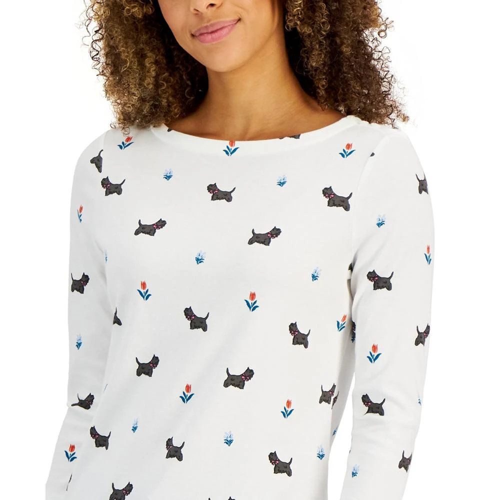 商品Charter Club|Women's Women's Printed Dogs & Flowers Boatneck Top, Created for Macy's,价格¥54,第3张图片详细描述