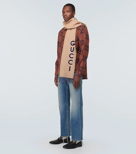 商品Gucci|Logo羊毛羊绒围巾,价格¥4201,第2张图片详细描述