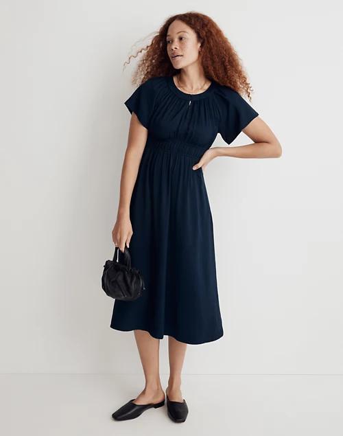 Sophia Split-Neck Short-Sleeve Midi Dress商品第1张图片规格展示