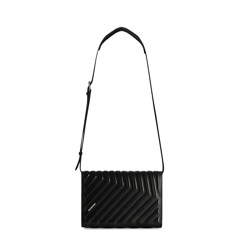 商品Balenciaga|Balenciaga/巴黎世家 CAR系列 男士黑色粒面小牛皮翻盖斜挎单肩包6794652103I1000,价格¥9366,第1张图片