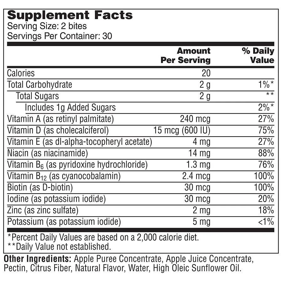 商品One A Day|Women¿s Natural Fruit Bites Multivitamin with Immune Health Support Apple,价格¥125,第4张图片详细描述