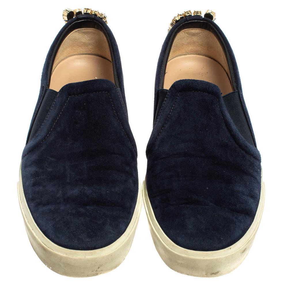 Stuart Weitzman Blue Suede Crystal Slip on Sneakers Size 38商品第3张图片规格展示