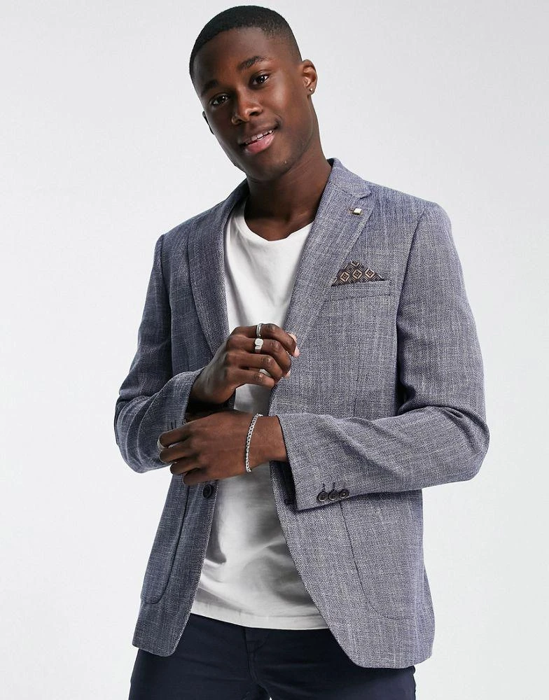 商品Burton Menswear|Burton textured blazer in mid blue,价格¥352,第2张图片详细描述