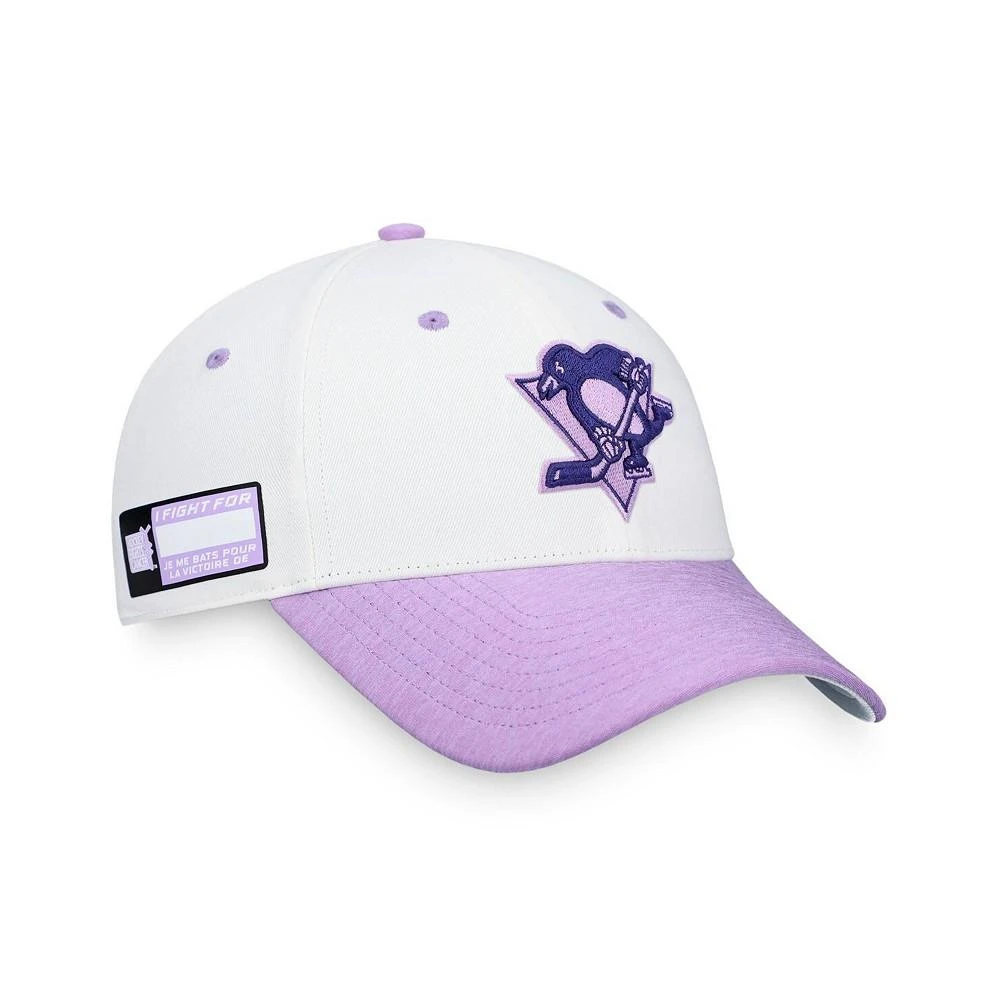 商品Fanatics|Men's Branded White, Purple Pittsburgh Penguins 2022 Hockey Fights Cancer Authentic Pro Snapback Hat,价格¥228,第1张图片